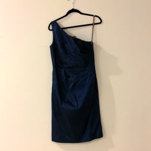 Monique Lhuillier Navy One Shoulder Bridesmaids Dress